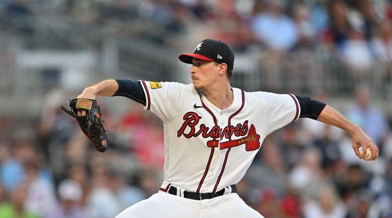Atlanta Braves' starting pitcher Max Fried (54) throws a pitch against the St. Louis Cardinals during the first inning at Truist Park, Thursday, September 7, 2023, in Atlanta. (Hyosub Shin / Hyosub.Shin@ajc.com)