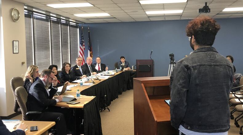 The State Election Board voted Friday to pass rules for recounts on Georgia’s new voting system. Board members present were, from left, Anh Le, Rebecca Sullivan, Secretary of State Brad Raffensperger, David Worley and Matthew Mashburn. MARK NIESSE / MARK.NIESSE@AJC.COM