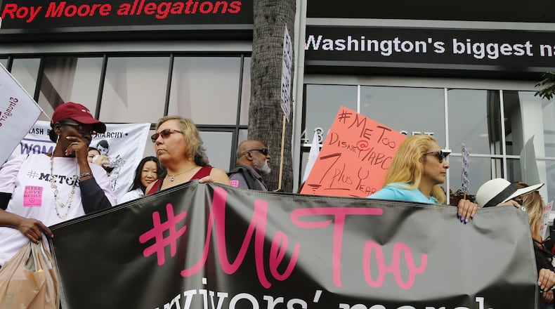 In this Nov. 12, 2017, file photo, participants rally outside CNN’s Hollywood studios to take a stand against sexual assault and harassment for the #MeToo March in the Hollywood district of Los Angeles. A spate of public revelations, including the spontaneous #MeToo discussions on social media, emboldened many victims of sexual harassment to speak up. AP PHOTO / DAMIAN DOVARGANES, FILE