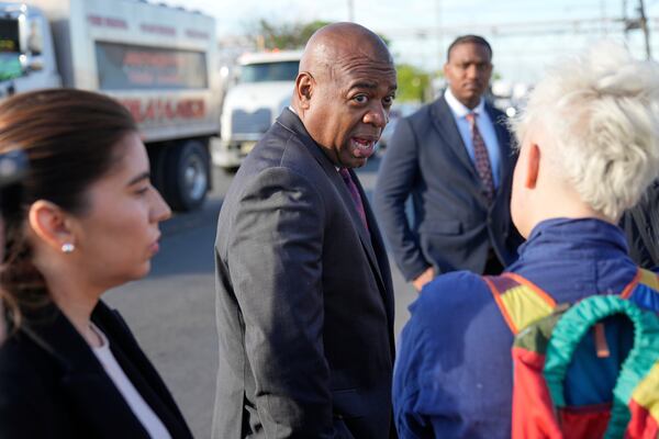Newark Mayor Ras Baraka speaks to protesters outside of Delaney Hall, a recently re-opened immigration detention center, in Newark, N.J., Wednesday, May 7, 2025. (AP Photo/Seth Wenig)
