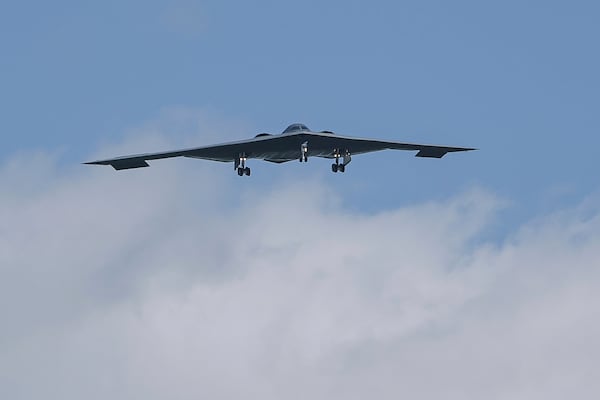 A B-2 bomber arrives at Whiteman Air Force Base Mo., Sunday, June 22, 2025, after returning from a massive strike on Iranian nuclear sites on Saturday. (AP Photo/David Smith)