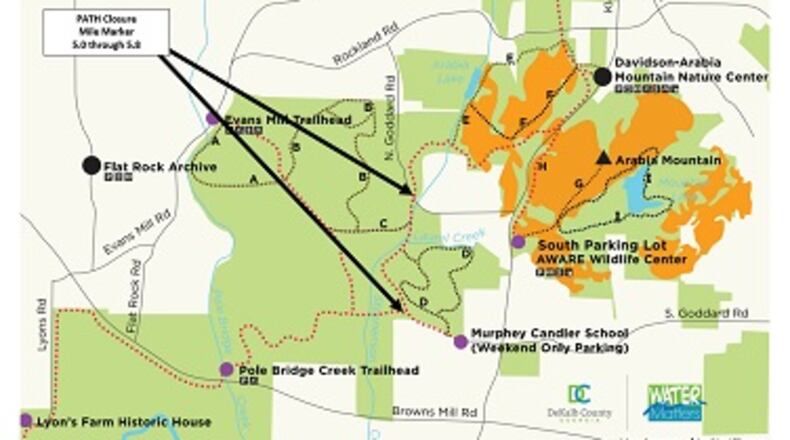 Arabia Mountain PATH will be partially closed begining June 25 for new sewer main installation. CONTRIBUTED