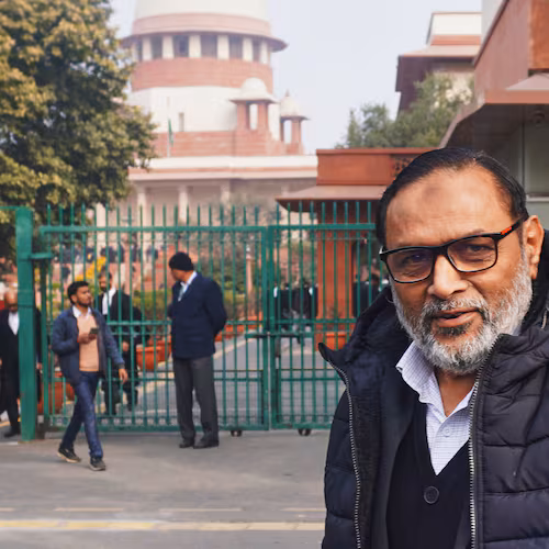 Qasim Rasool, father of Umar Khalid, arrives at the Supreme Court for the hearing of the bail plea of his son in New Delhi, India, Monday, Jan. 5, 2026. (AP Photo/Dinesh Joshi)