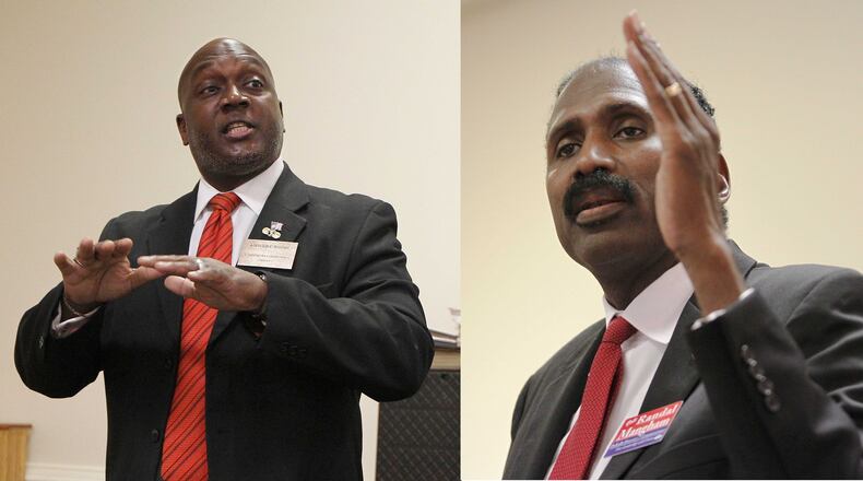 Voters will choose between Greg Adams, left, and Randal Mangham in a Dec. 6 runoff for DeKalb County Commission Super District 7.