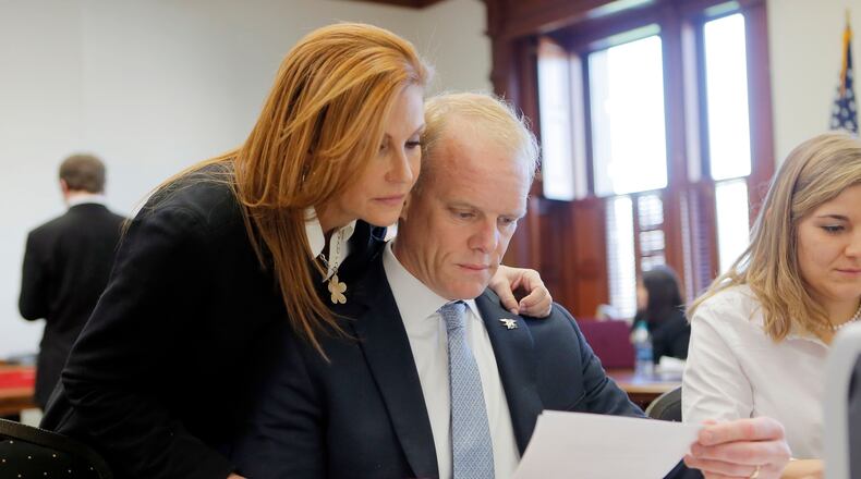 Republican Clay Tippins filed his paperwork to run for governor with his wife Lori by his side.  BOB ANDRES  /BANDRES@AJC.COM
