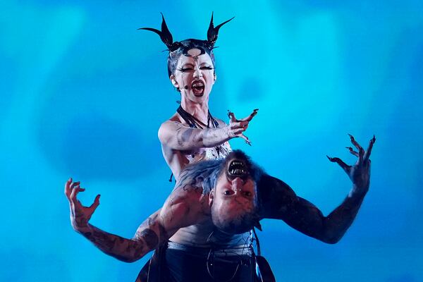 FILE - Bambie Thug, of Ireland, performs the song Doomsday Blue during the Grand Final of the Eurovision Song Contest in Malmo, Sweden on May 11, 2024. (AP Photo/Martin Meissner, File)
