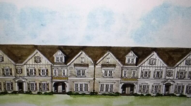 On the site of the former Marietta fairgrounds, the new townhouse community in Marietta of six units will look similar to this rendering. (Courtesy of Caldwell-Cline)