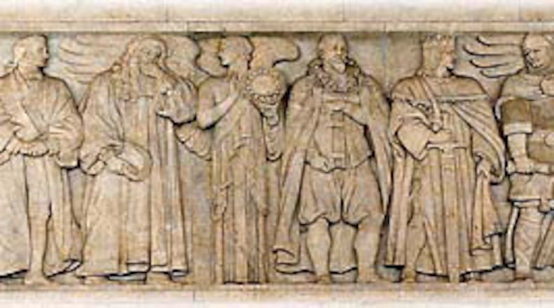 One of the Supreme Court’s friezes, from left to right: Napoleon Bonaparte, John Marshall, William Blackstone, Right of Man, Hugo Grotius, Louis IX, King John.