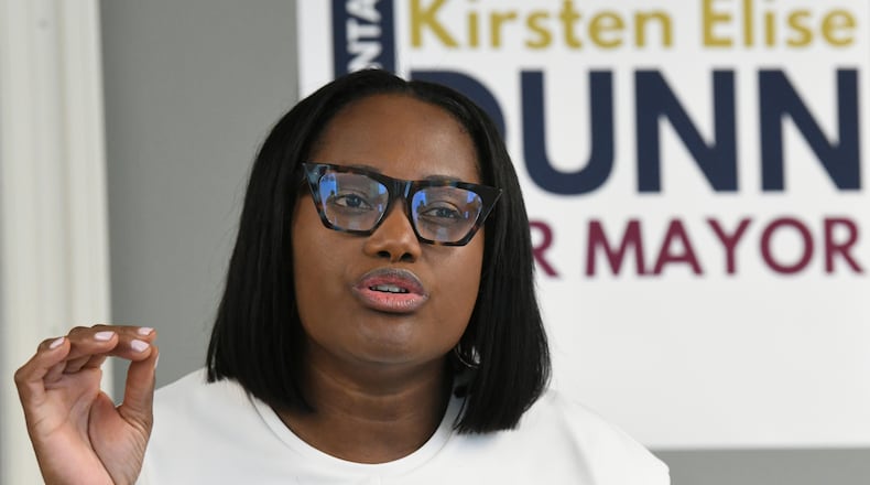 August 25, 2021 Atlanta - Local businesswoman Kirsten Dunn officially announces her candidacy to become Atlanta's 61st mayor at The Gathering Spot in Atlanta on Wednesday, August 25, 2021. (Hyosub Shin / Hyosub.Shin@ajc.com)