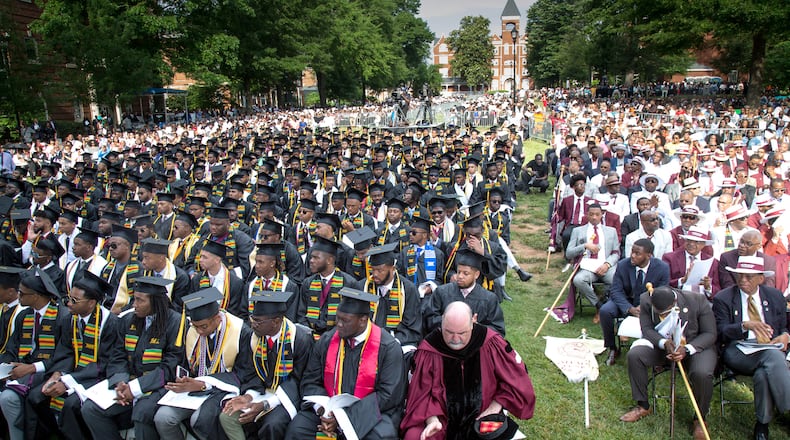 Friends, family, and graduates fill Century Campus during the 134th commencement exercises at Morehouse College in Atlanta on Sunday, May 20, 2018. The college’s board of trustees adopted an enrollment policy for transgender students on April 13, 2019.