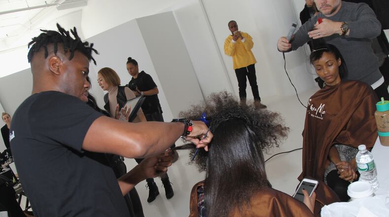 NEW YORK, NY - FEBRUARY 14:  Hairstylist Allyn Antoine appears backstage during SheaMoisture at Laquan Smith F/W 2016 NYFW at Jack Studios on February 14, 2016 in New York City.  (Photo by Bennett Raglin/Getty Images for SheaMoisture)