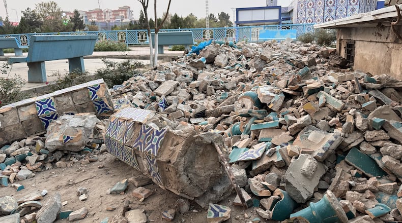 Damage is seen in the historic Blue Mosque after a powerful 6.3-magnitude earthquake in Mazar-e-Sharif, northern Afghanistan, Monday, Nov. 3, 2025. (AP Photo/Sirat Noori)