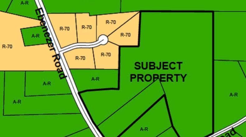 The “subject property” owned by the Godby family was the center of a request to rezone it for 17 residential lots. Courtesy Fayette County