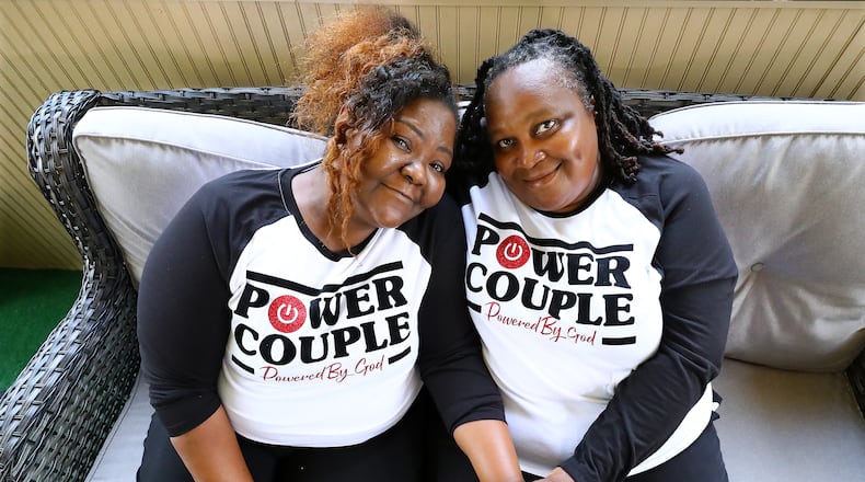 063022 College Park: Lorraine Williams (left) and her partner Charthine Watts say they are moving up their wedding date because they’re worried the Supreme Court will overturn same sex marriage during an interview at their home in College Park. “Curtis Compton / Curtis.Compton@ajc.com”