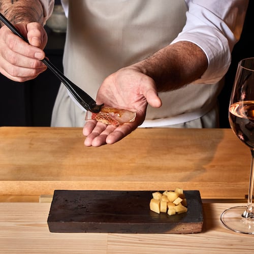 250820 Atlanta, Ga: Chef J. Trent Harris making sushi. Photo for Dining Guide 2025. Styling by J. Trent Harris and Bailey Garrot. Photo taken Wednesday August 20, 2025 at Mujo. AAJC 092825 DG Atlanta 50 (BAILEY GARROT FOR THE ATLANTA JOURNAL-CONSTITUTION)
