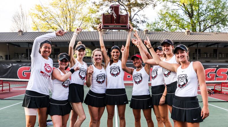 Georgia after a match against Alabama at the Dan Magill Tennis Complex in Athens, Ga., on Thursday, April 8, 2021. (Photo by Tony Walsh)