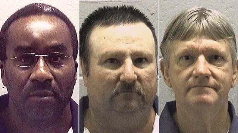 The prison mugshots of three Death Row inmates who insisted that new DNA testing would exonerate them. From left, Ray Jefferson Cromartie, who was executed on Nov. 13, 2019; Jimmy Meders, who had his life spared by the state parole board in January 2020; and Donnie Lance who was executed on Jan. 29, 2020. (Georgia Department of Corrections)