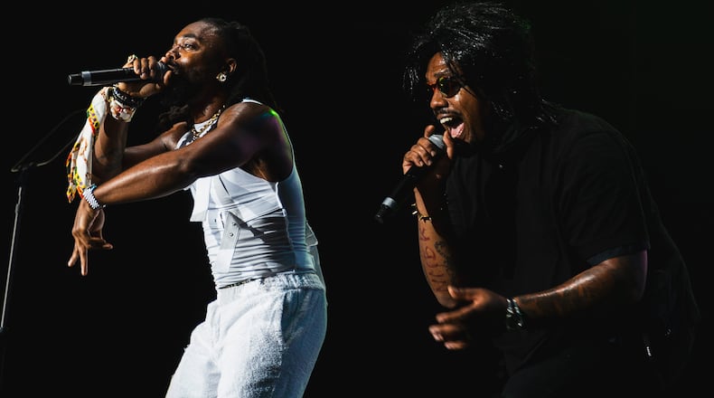 08/13/23 - Atlanta rap group Earthgang performed at the city's 50th Anniversary hip-hop concert at Lakewood Amphitheater Sunday, August 13, 2023. The concert was hosted by mayor Andre Dickens, radio personality Ryan Cameron and super producer Jermaine Dupri, the. KYMANI YASIR CULMER | Contributor