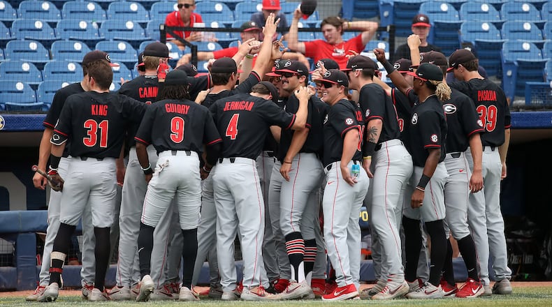 Georgia Bulldogs prepare to face Ole Miss at the 2021 SEC Baseball Tournament Thursday, May 27, 2021, at  Hoover Metropolitan Stadium in Hoover, Ala. (Michael Wade/SEC)