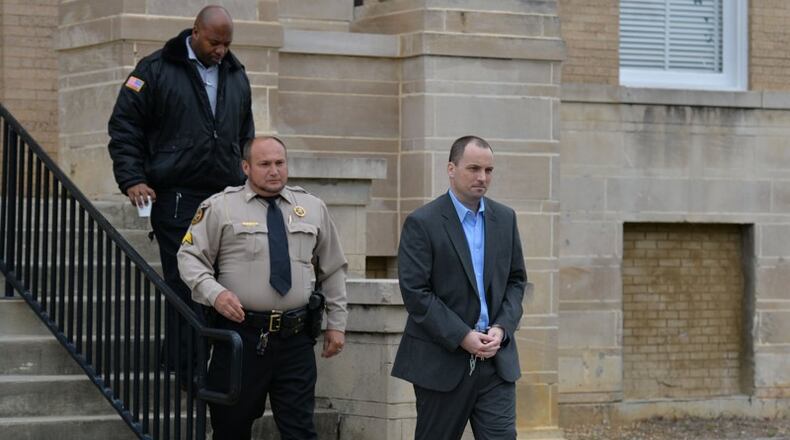 Ryan Alexander Duke, who is charged with murder in the Grinstead case, is escorted out after his motion hearings before Chief Judge of the Tifton Circuit Bill Reinhardt at Irwin County Courthouse in Ocilla on Nov. 26, 2018. (HYOSUB SHIN / HSHIN@AJC.COM)