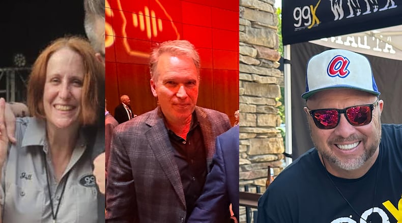 The confirmed cuts 99X made on Friday includes evening host Jill Nelson (from left) as well as morning hosts Steve Barnes and Christopher “Crash“ Clark. (Courtesy of Scott Mahaffy; Rodney Ho/AJC)