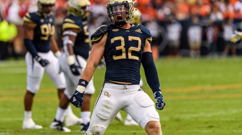 Georgia Tech linebacker David Curry, a two-year starter, was one of 49 former Buford players on college rosters in 2019. Buford’s total is the most among current Class AAAAA schools and third-most across all classes. Photo: Georgia Tech Athletics.