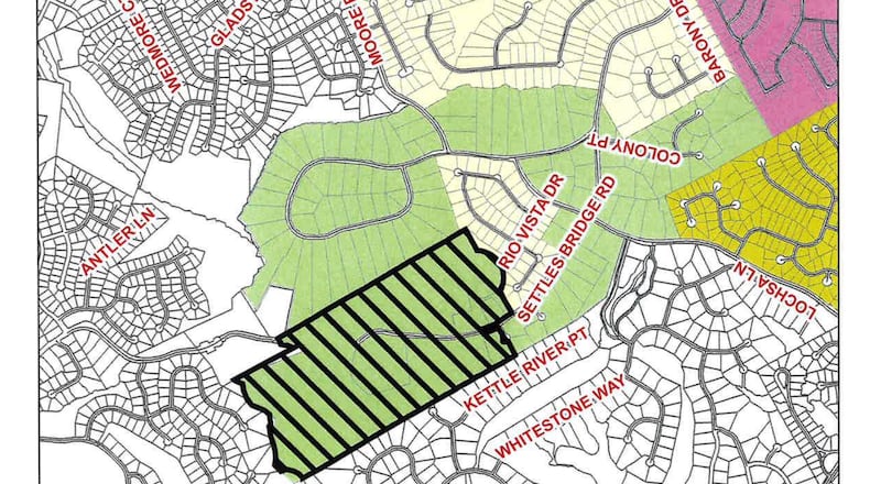 Suwanee recently approved a zoning change that will allow for the development of 174 single-family homes on about 121 acres at the end of Settles Bridge Road. (Courtesy City of Suwanee)