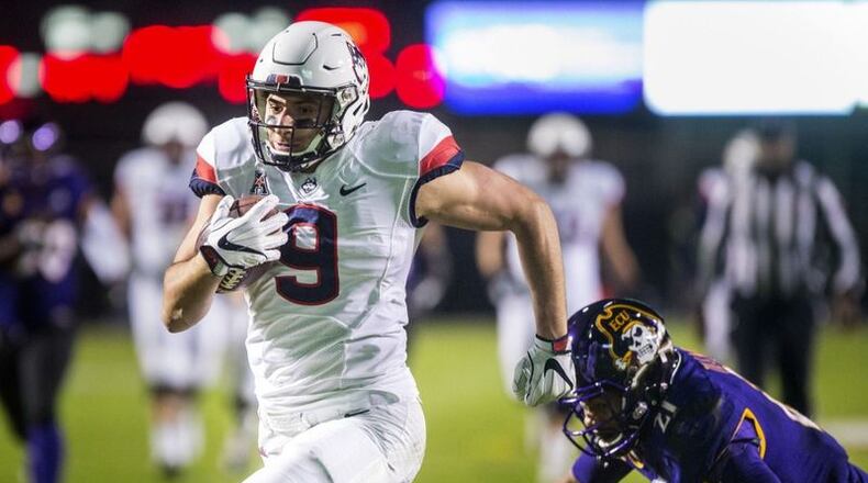 Georgia Tech tight end Tyler Davis caught 22 passes for 237 yards and six touchdowns for Connecticut as a junior in 2018. He arrived at Tech in January as a grad transfer. (Molly Mathis/The Daily Reflector)