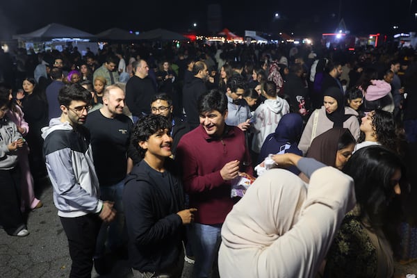 Attendees wait in lines at the Atlanta Ramadan Food Festival in Norcross on Friday, Feb. 27, 2026. (Arvin Temkar/AJC)