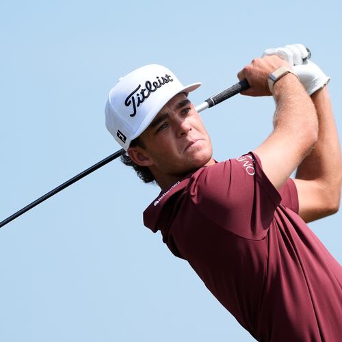 Jackson Koivun hits from the sixth tee during the first round of the 3M Open golf tournament at the Tournament Players Club Thursday, July 23, 2026, in Blaine, Minn. (AP Photo/Bruce Kluckhohn)
