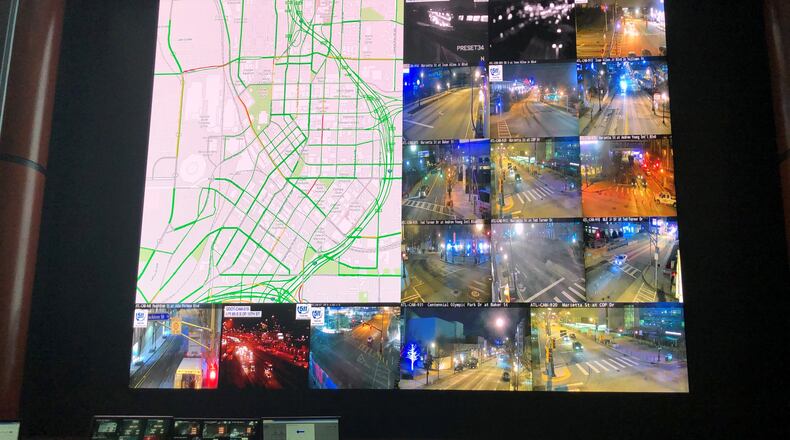 The Georgia Department of Transportation is monitoring state roads from its Transportation Management Center in Atlanta. (DAVID WICKERT/AJC)