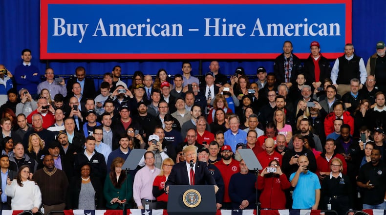 President Donald Trump speaks at the American Center for Mobility, Wednesday, March 15, 2017, in Ypsilanti Township, Mich. (AP Photo/Paul Sancya)