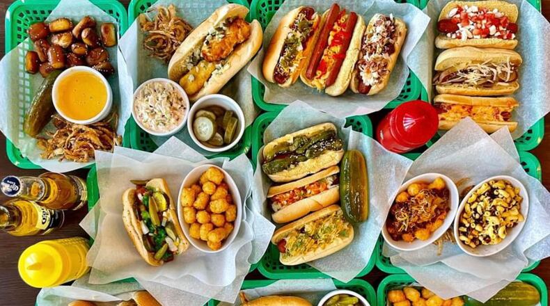 Menu items from Nauti Dog Grill at Alpharetta City Center.