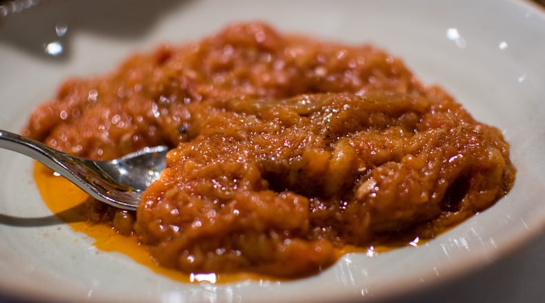 The mirza ghasemi at Rumi's Kitchen in Sandy Springs. CONTRIBUTED BY HENRI HOLLIS
