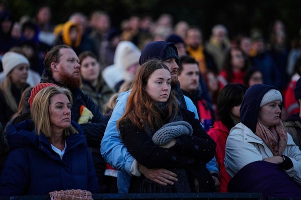 People attend the "Spirit of Place" ceremony and dawn memorial service at the Anzac Cove beach, the site of the April 25, 1915, World War I landing of the ANZAC (Australian and New Zealand Army Corps) on the Gallipoli peninsula, near Canakkale, Turkey, early Friday, April 25, 2025. (AP Photo/Emrah Gurel)