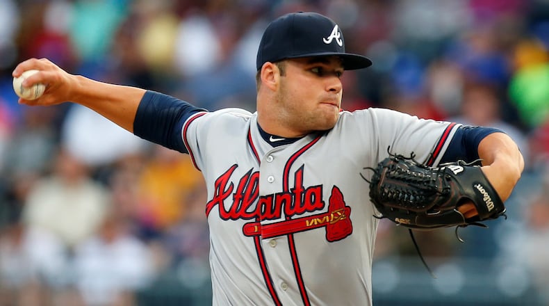 Bryse Wilson  of the Atlanta Braves pitches in his major league debut against the Pittsburgh Pirates at PNC Park on August 20, 2018 in Pittsburgh, Pennsylvania.  (Photo by Justin K. Aller/Getty Images)