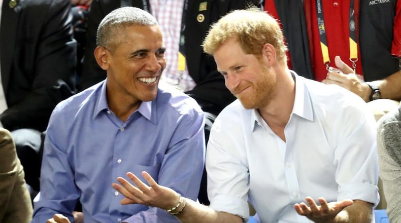 Former U.S. President Barack Obama and Prince Harry on day 7 of the Invictus Games 2017 on September 29, 2017 in Toronto, Canada.  (Photo by Chris Jackson/Getty Images for the Invictus Games Foundation )