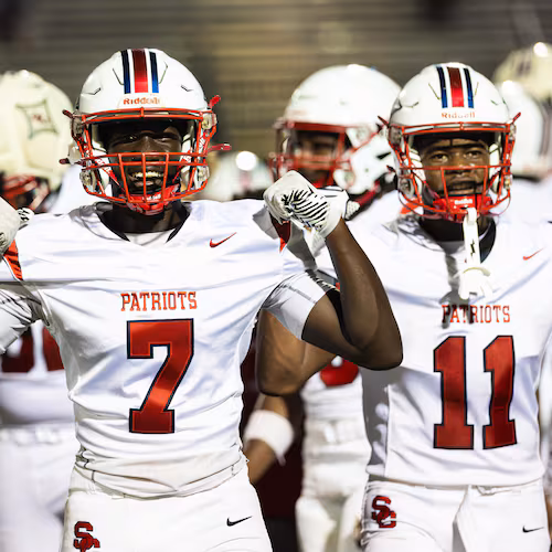 Sandy Creek defensive back Levi Smith (7) celebrates a win against Douglas County at Douglas County High School in Douglasville, GA on Friday, August 28, 2026. (Oscar Guevara Saenz for the AJC)