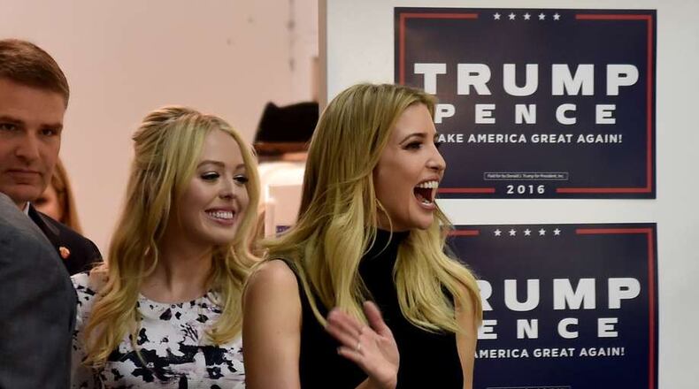 Ivanka Trump, right, and her half sister, Tiffany Trump, the daughters of Republican presidential nominee Donald Trump, were in Marietta to stump for their father. BRANT SANDERLIN/BSANDERLIN@AJC.COM
