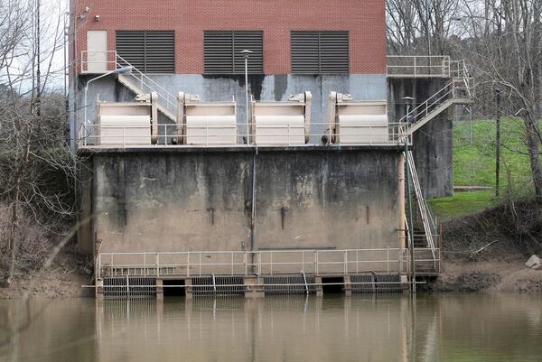 A raw water intake station is seen on the Oostanaula River in Rome, Georgia, in March 2021. Local officials say toxic chemicals known as PFAS have entered the city's water supply from upstream. The Environmental Protection Agency is expected to propose new limits on PFAS chemicals in drinking water this year. (Rome News-Tribune)