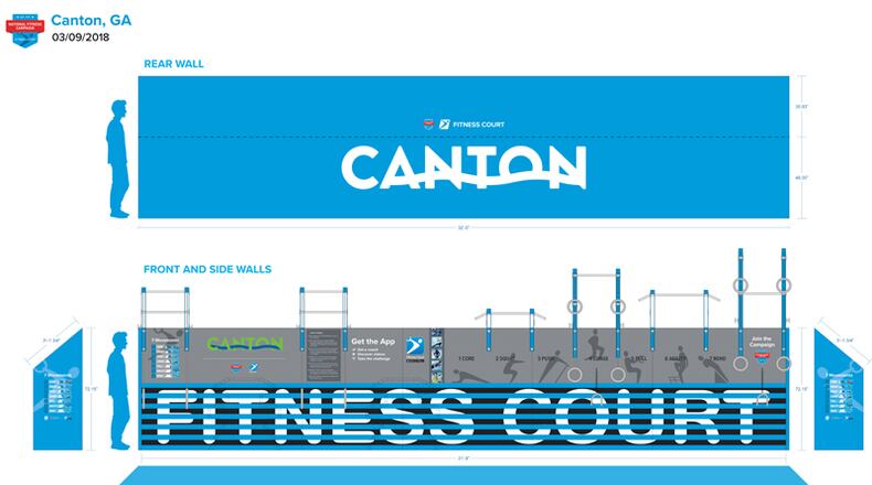 Artist's drawings depict proposed design elements for an outdoor gym to be constructed at Heritage Park in Canton.