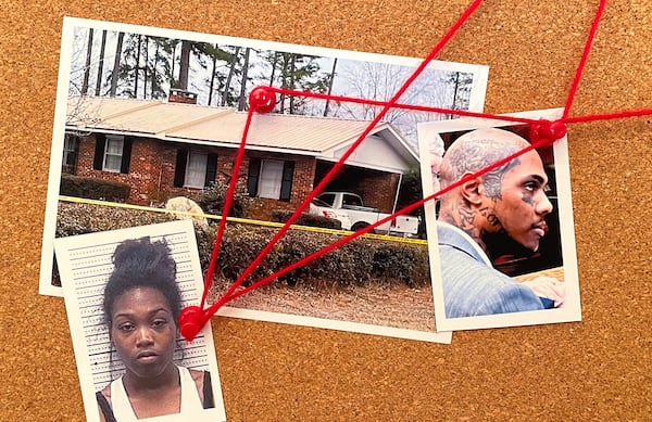88-year-old Bobby Kicklighter was murdered in his Glennville home, shown at center, in what investigators say was a botched assassination that was intended to target a correctional officer. Investigators connected Kicklighter's murder to Aerial Deshay Murphy, bottom left, who has pleaded guilty to playing a role in the murder. Prosecutors say that Nathan Weekes hired former prisoner Christopher Sumlin, at right, to be the triggerman. (AJC photo illustration)