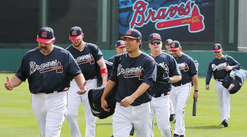 Braves pitchers and catchers held their first workout of spring training Wednesday.
