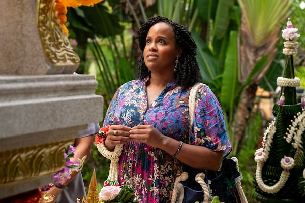 This image released by HBO shows Natasha Rothwell in a scene from "The White Lotus." (Fabio Lovino/HBO via AP)