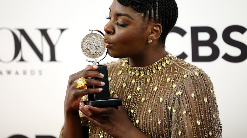 Joaquina Kalukango, winner of the award for Best Performance by an Actress in a Leading Role in a Musical for "Paradise Square," poses in the press room during the 75th Annual Tony Awards at 3 West Club on June 12, 2022, in New York City. (Jemal Countess/Getty Images for Tony Awards Productions/TNS)