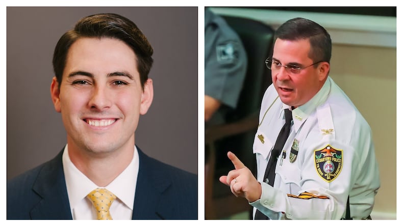 Polk County Coroner Tony Brazier is alarmed by what he learned while looking into a Sept. 11, 2019, fatal wreck and how it was handled by driver Ralph Dover III, state Rep. Trey Kelley (left) and Police Chief Jamie Newsome (right).
