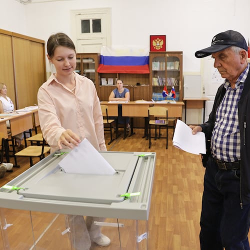 Voters cast their ballot for the parliamentary election in Vladivostok, Russia, Friday, Sept. 18, 2026. (AP Photo)