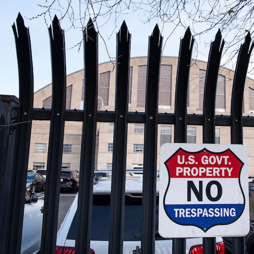 The D.C. Armory, where National Guard units are based, is seen a day after two National Guard soldiers were shot near the White House in Washington, Thursday, Nov. 27, 2025. (AP Photo/Cliff Owen)