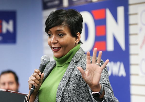 FILE - In this Jan. 10, 2020, file photo, Atlanta Mayor Keisha Lance Bottoms speaks in Cedar Rapids, Iowa. (Rebecca F. Miller/The Gazette via AP, File)