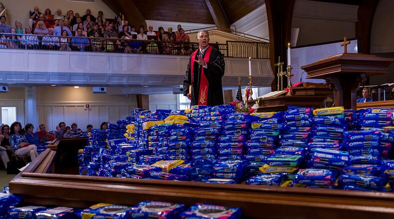 Several years ago, Senior Pastor Don Martin asked members of Alpharetta First United Methodist Church to donate boxes of Oreos to U.S. troops. Last year, 4.7 tons of the cookie were collected. CREDIT: Nelson Wilkinson